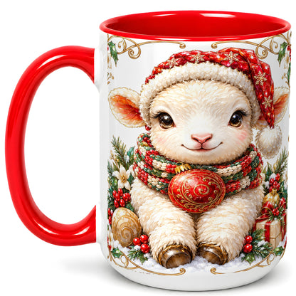 #pl[15oz|Red] Christmas Lamb Coffee Mug, Santa Hat Sheep Mug, Ceramic Cup