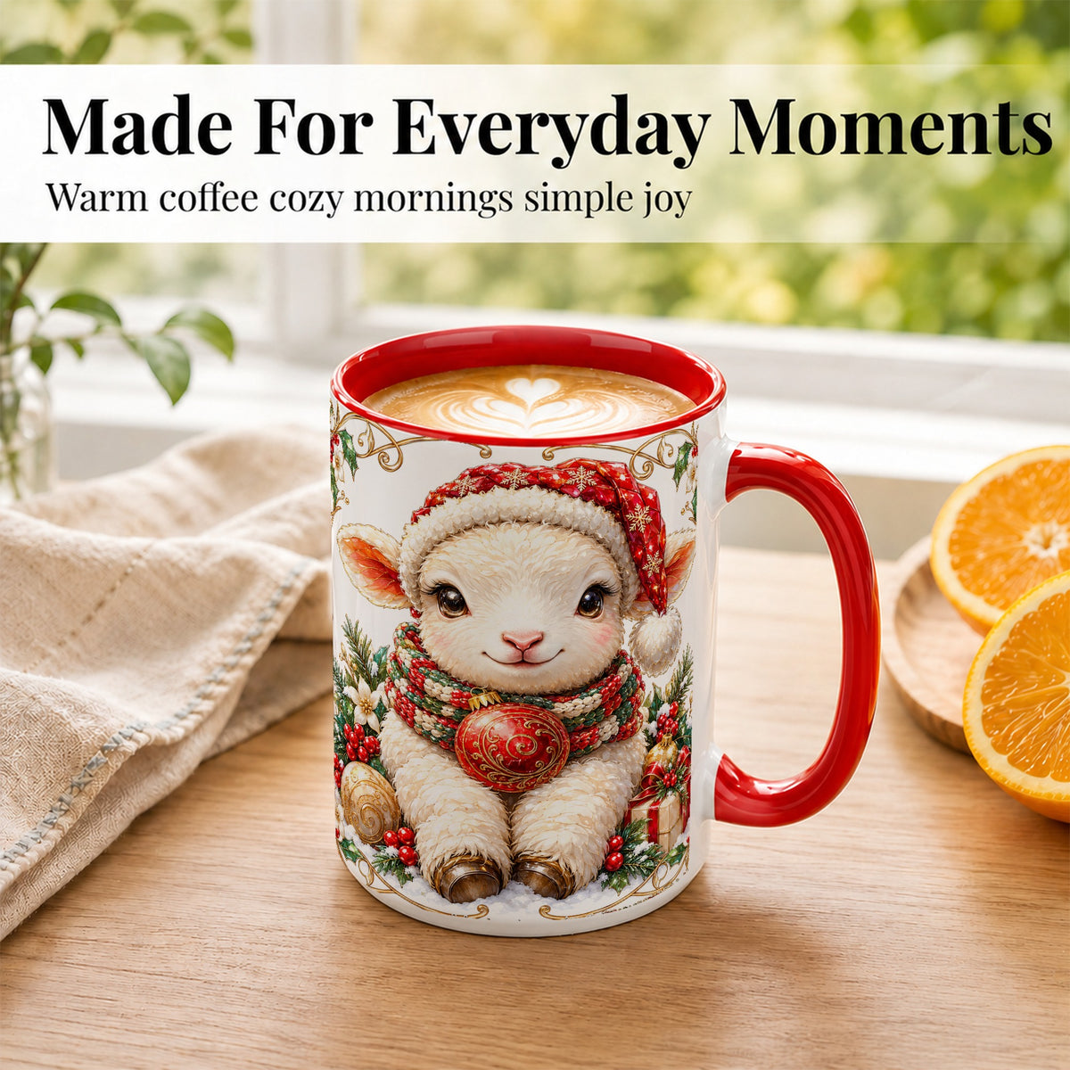 #pl[15oz|Red] Christmas Lamb Coffee Mug, Santa Hat Sheep Mug, Ceramic Cup