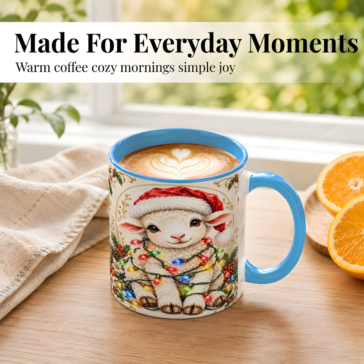 #pl[11oz|Blue] Christmas Lamb Coffee Mug, Sheep with Lights Mug, Ceramic Cup