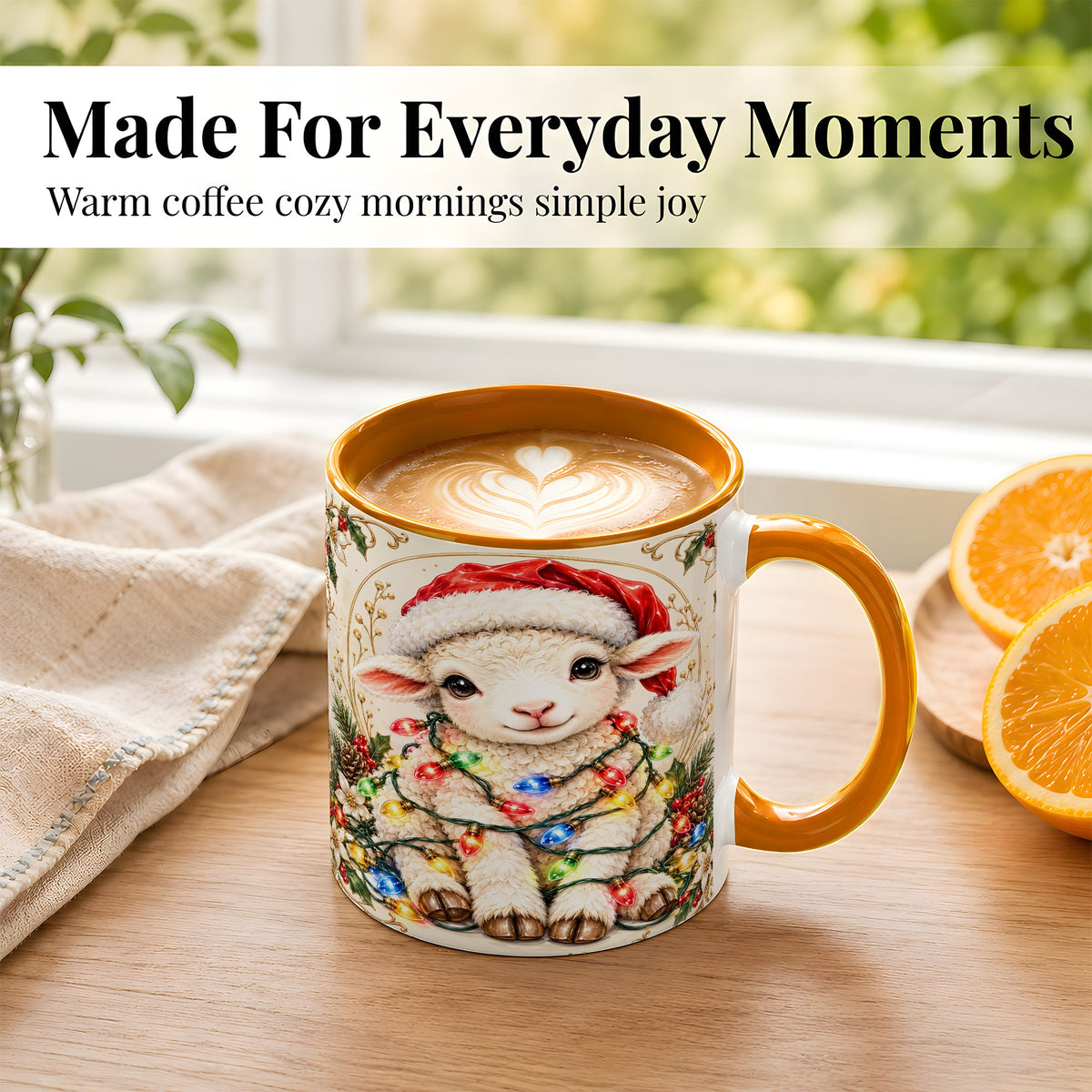 #pl[11oz|Orange] Christmas Lamb Coffee Mug, Sheep with Lights Mug, Ceramic Cup