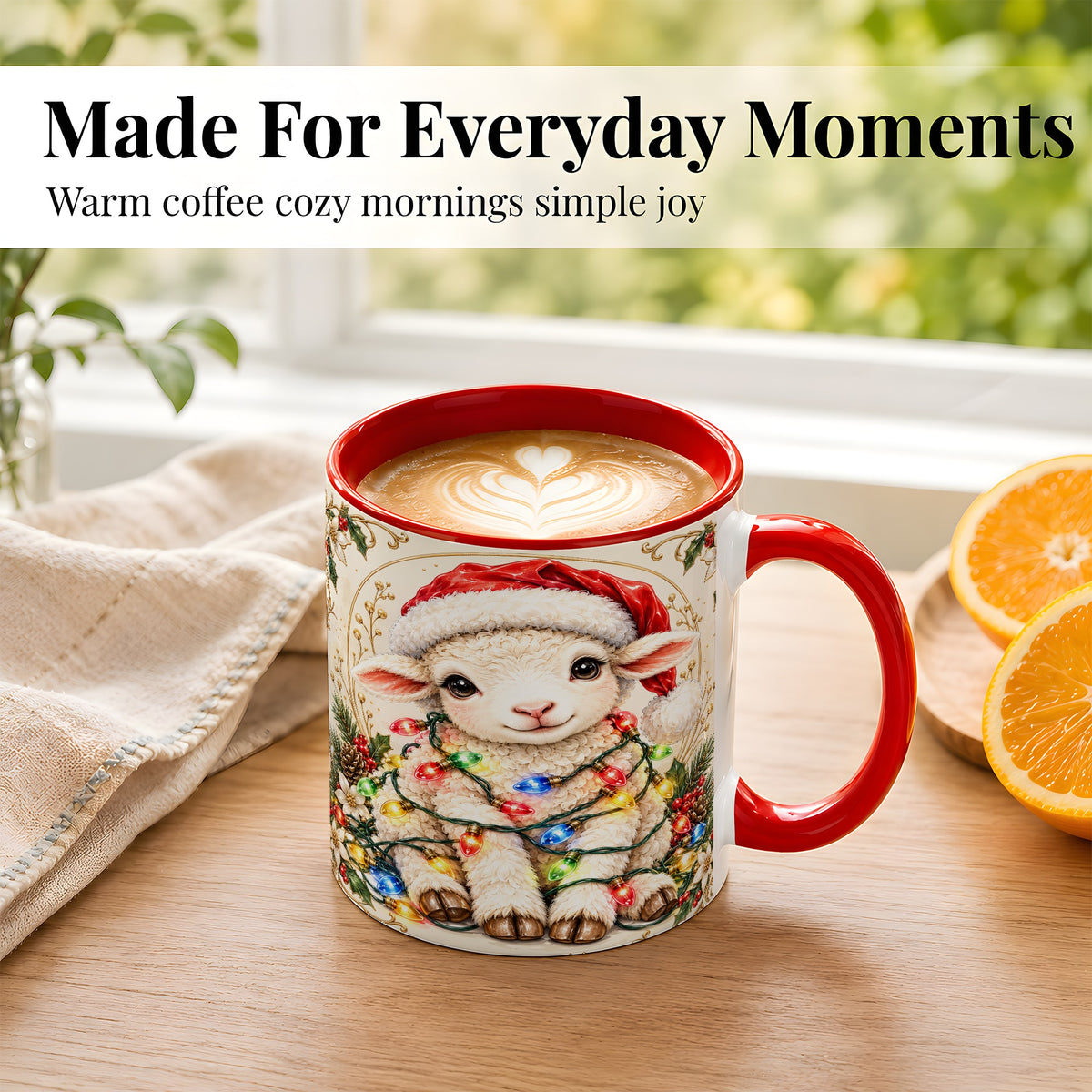 #pl[11oz|Red] Christmas Lamb Coffee Mug, Sheep with Lights Mug, Ceramic Cup
