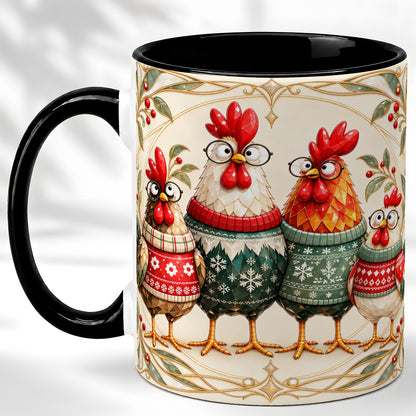 #pl[11oz|Black] Christmas Chickens Coffee Mug, Funny Chicken Family Mug, Ceramic Cup