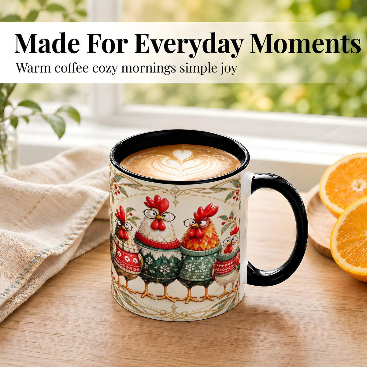 #pl[11oz|Black] Christmas Chickens Coffee Mug, Funny Chicken Family Mug, Ceramic Cup