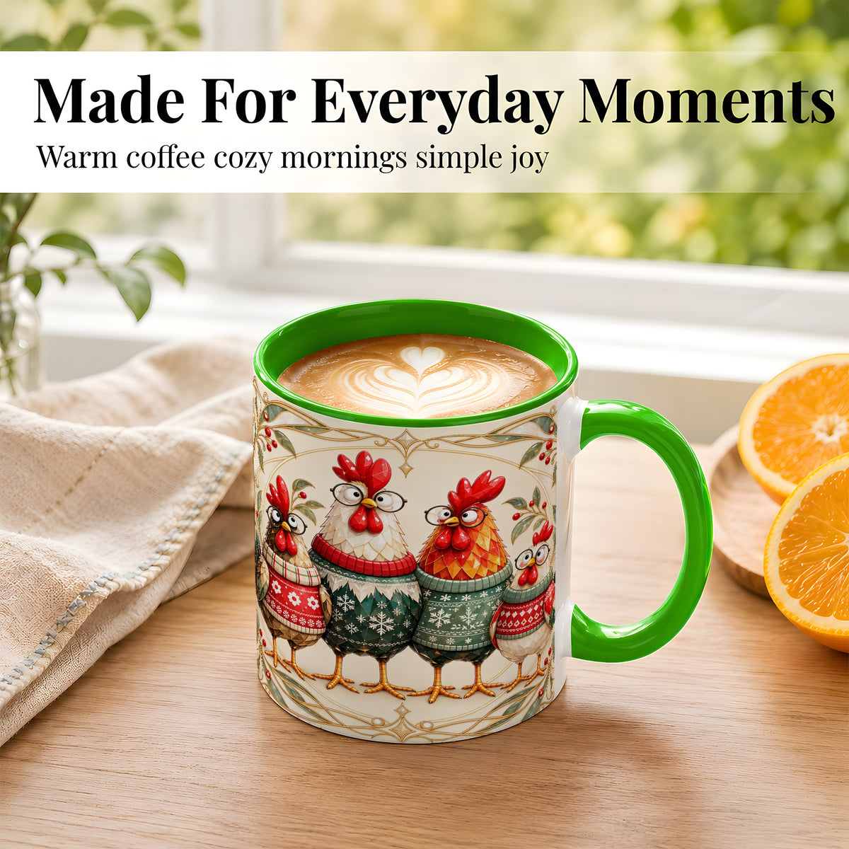 #pl[11oz|Green] Christmas Chickens Coffee Mug, Funny Chicken Family Mug, Ceramic Cup