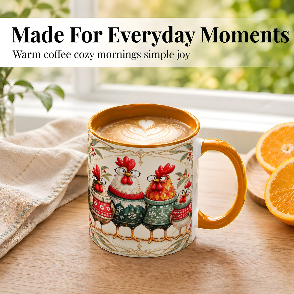 #pl[11oz|Orange] Christmas Chickens Coffee Mug, Funny Chicken Family Mug, Ceramic Cup
