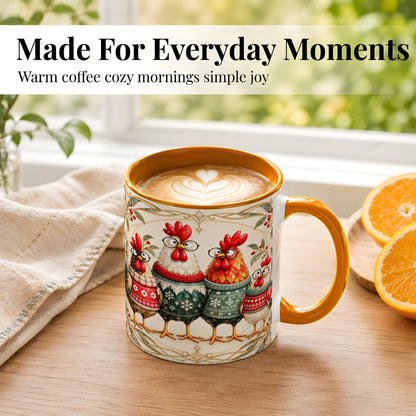 #pl[11oz|Orange] Christmas Chickens Coffee Mug, Funny Chicken Family Mug, Ceramic Cup