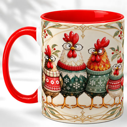Christmas Chickens Coffee Mug, Funny Chicken Family Mug, Ceramic Cup
