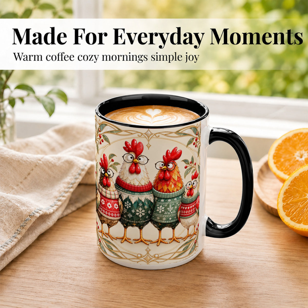 #pl[15oz|Black] Christmas Chickens Coffee Mug, Funny Chicken Family Mug, Ceramic Cup