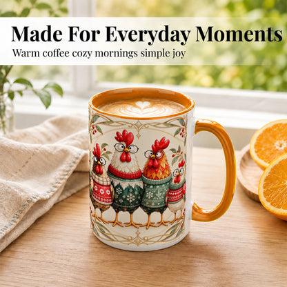 #pl[15oz|Orange] Christmas Chickens Coffee Mug, Funny Chicken Family Mug, Ceramic Cup