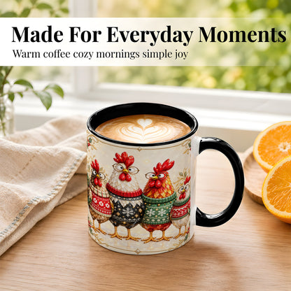 #pl[11oz|Black] Christmas Chicken Coffee Mug, Funny Holiday Hens Mug, Ceramic Cup