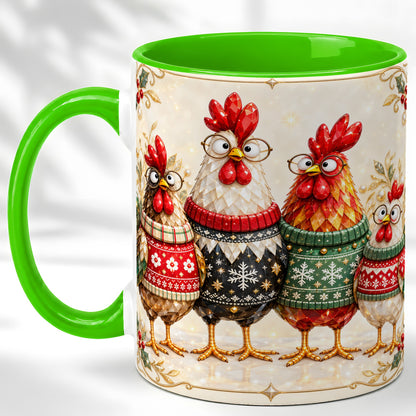 #pl[11oz|Green] Christmas Chicken Coffee Mug, Funny Holiday Hens Mug, Ceramic Cup
