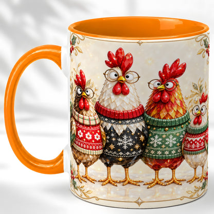 #pl[11oz|Orange] Christmas Chicken Coffee Mug, Funny Holiday Hens Mug, Ceramic Cup