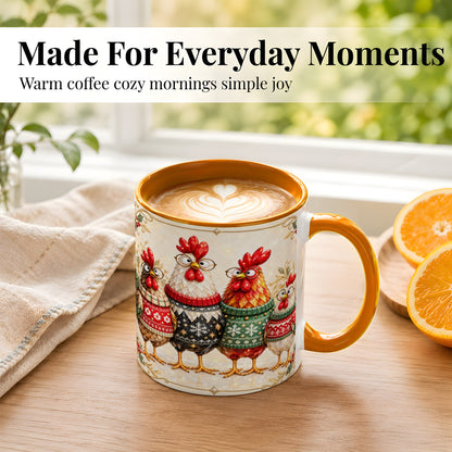 #pl[11oz|Orange] Christmas Chicken Coffee Mug, Funny Holiday Hens Mug, Ceramic Cup