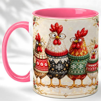 #pl[11oz|Pink] Christmas Chicken Coffee Mug, Funny Holiday Hens Mug, Ceramic Cup