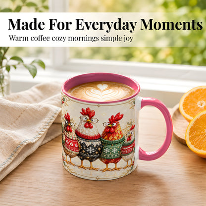 #pl[11oz|Pink] Christmas Chicken Coffee Mug, Funny Holiday Hens Mug, Ceramic Cup