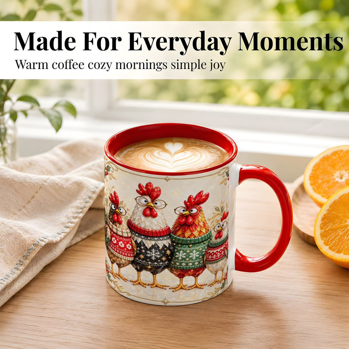 #pl[11oz|Red] Christmas Chicken Coffee Mug, Funny Holiday Hens Mug, Ceramic Cup