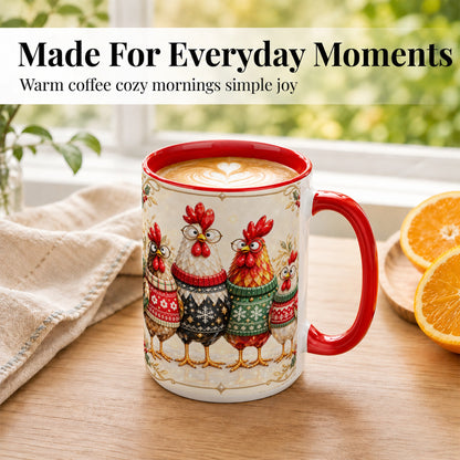 #pl[15oz|Red] Christmas Chicken Coffee Mug, Funny Holiday Hens Mug, Ceramic Cup