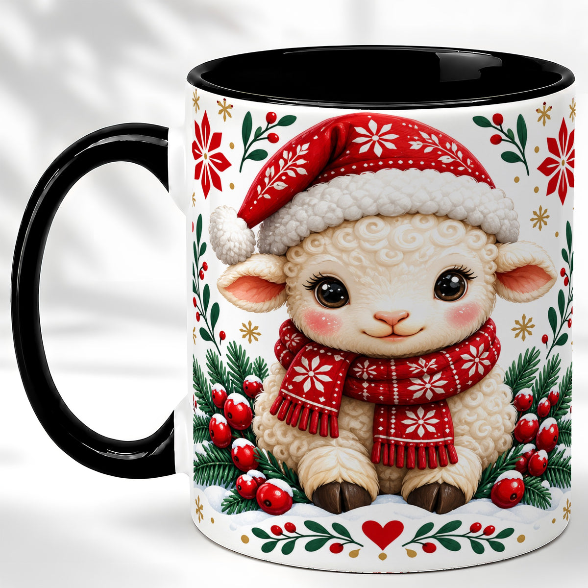 #pl[11oz|Black] Christmas Lamb Coffee Mug, Cute Sheep Mug, Ceramic Cup