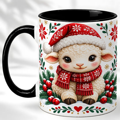 #pl[11oz|Black] Christmas Lamb Coffee Mug, Cute Sheep Mug, Ceramic Cup