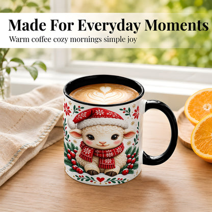 #pl[11oz|Black] Christmas Lamb Coffee Mug, Cute Sheep Mug, Ceramic Cup