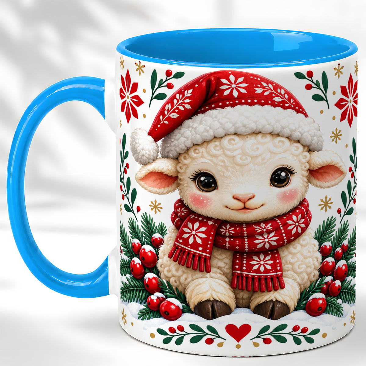 #pl[11oz|Blue] Christmas Lamb Coffee Mug, Cute Sheep Mug, Ceramic Cup