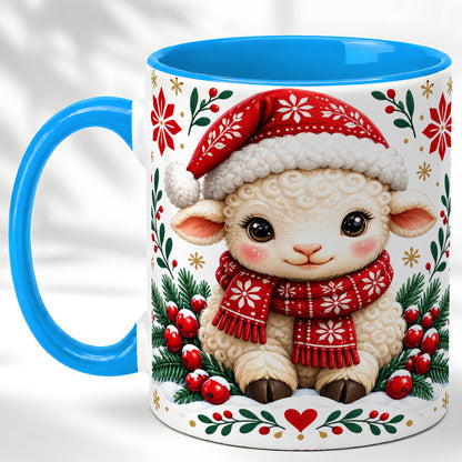 #pl[11oz|Blue] Christmas Lamb Coffee Mug, Cute Sheep Mug, Ceramic Cup