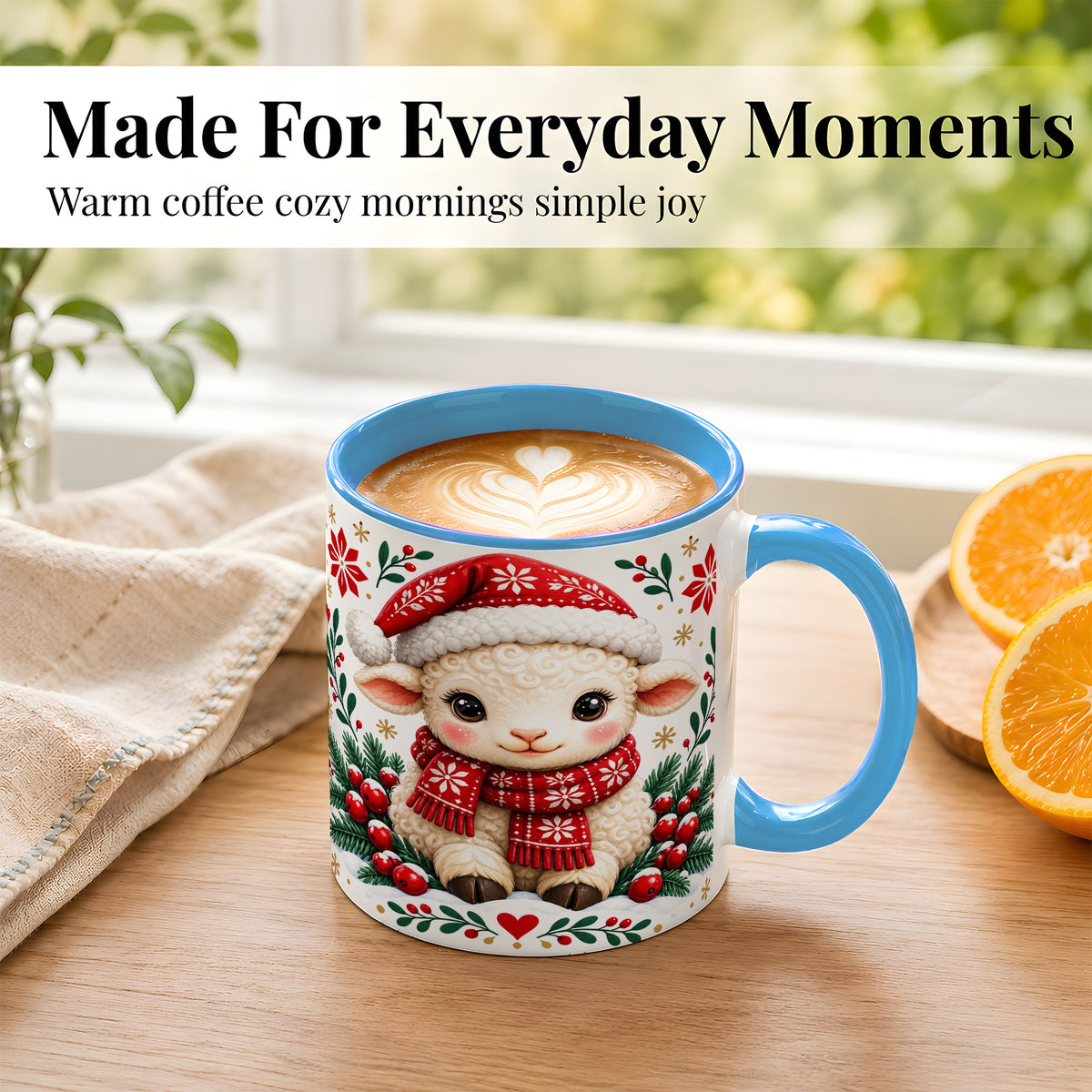 #pl[11oz|Blue] Christmas Lamb Coffee Mug, Cute Sheep Mug, Ceramic Cup