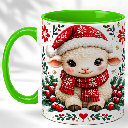 #pl[11oz|Green] Christmas Lamb Coffee Mug, Cute Sheep Mug, Ceramic Cup