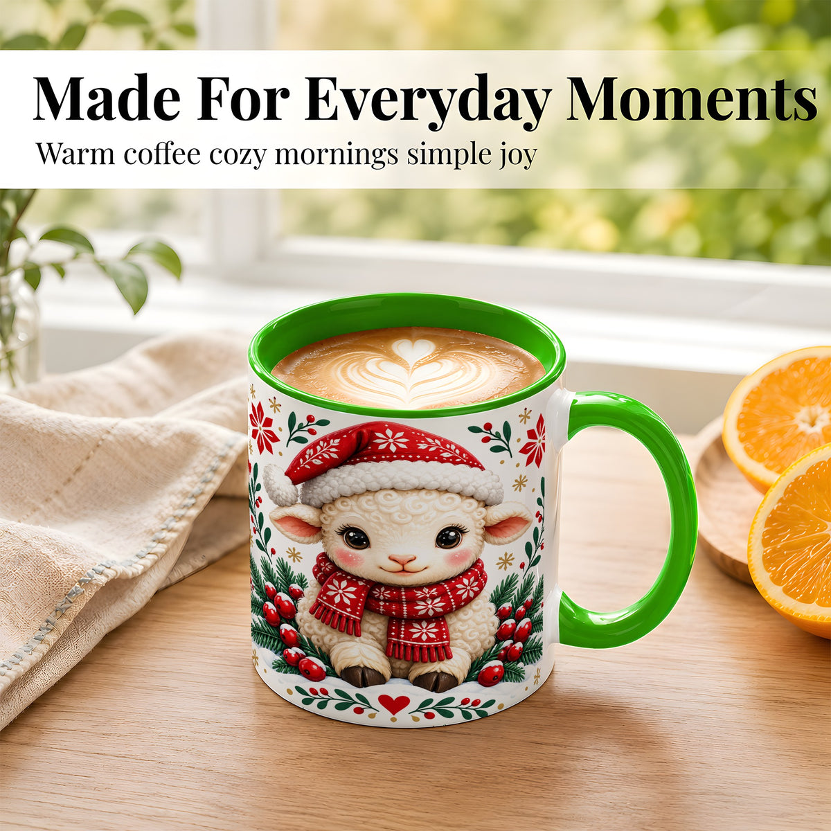 #pl[11oz|Green] Christmas Lamb Coffee Mug, Cute Sheep Mug, Ceramic Cup