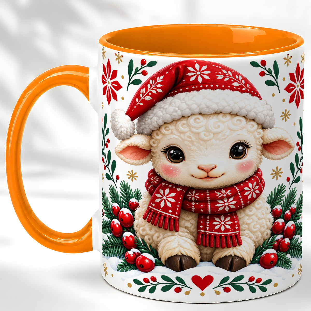 #pl[11oz|Orange] Christmas Lamb Coffee Mug, Cute Sheep Mug, Ceramic Cup