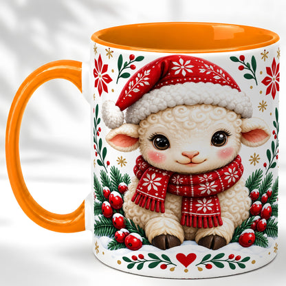 #pl[11oz|Orange] Christmas Lamb Coffee Mug, Cute Sheep Mug, Ceramic Cup