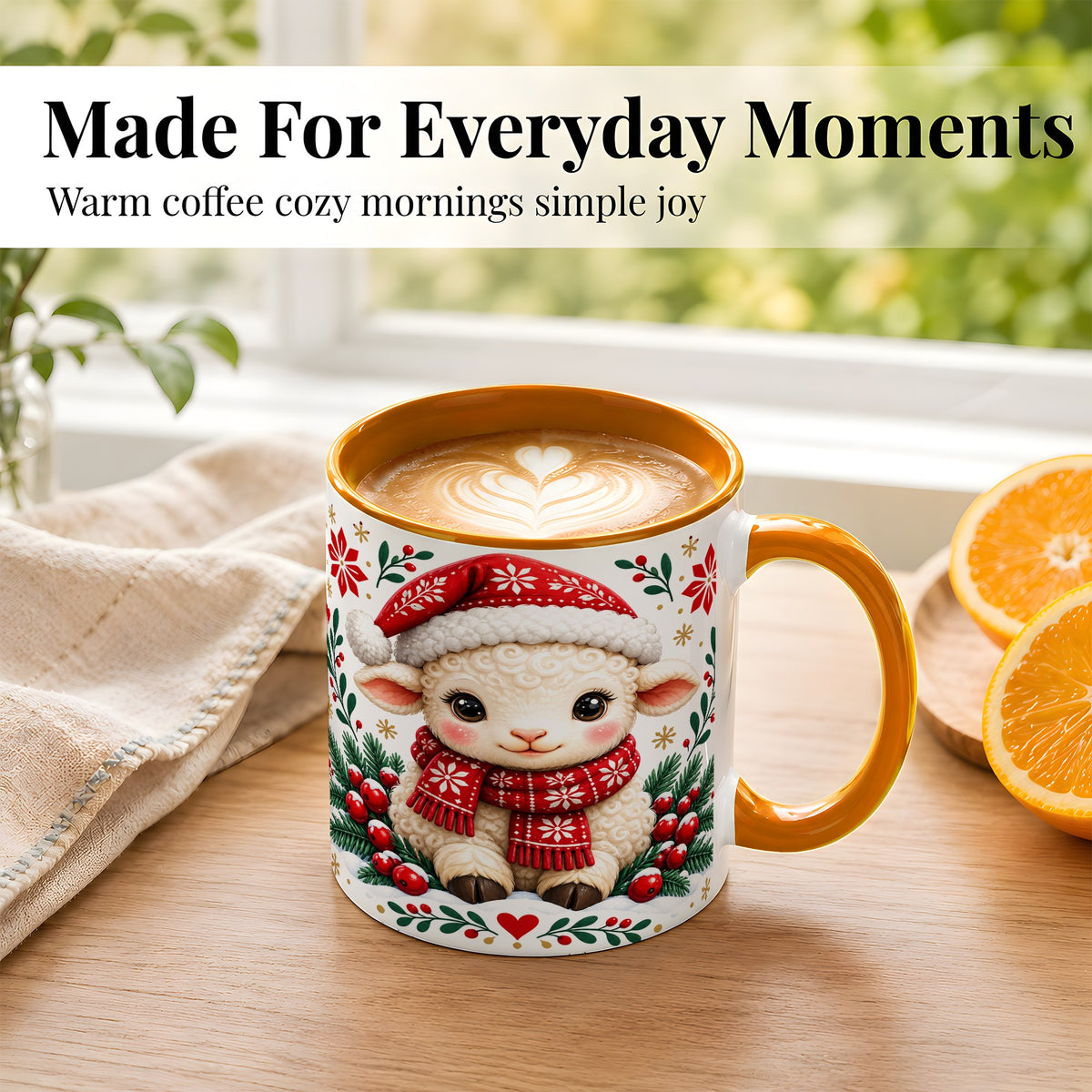 #pl[11oz|Orange] Christmas Lamb Coffee Mug, Cute Sheep Mug, Ceramic Cup