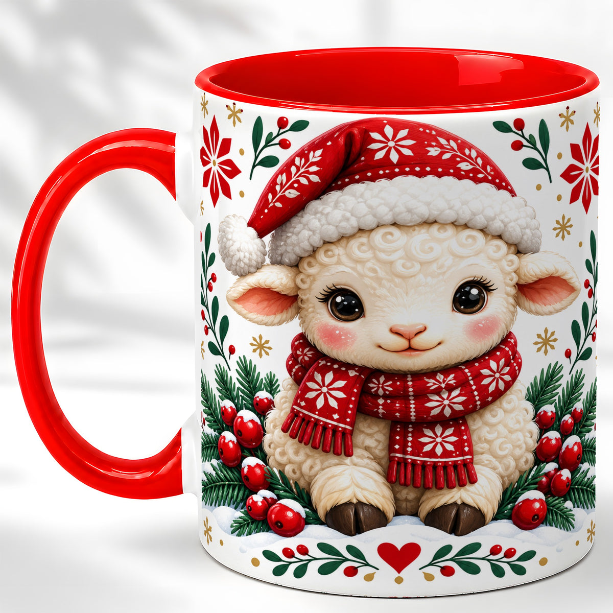 Christmas Lamb Coffee Mug, Cute Sheep Mug, Ceramic Cup