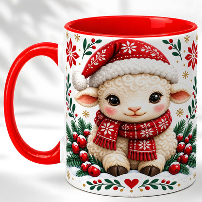 Christmas Lamb Coffee Mug, Cute Sheep Mug, Ceramic Cup