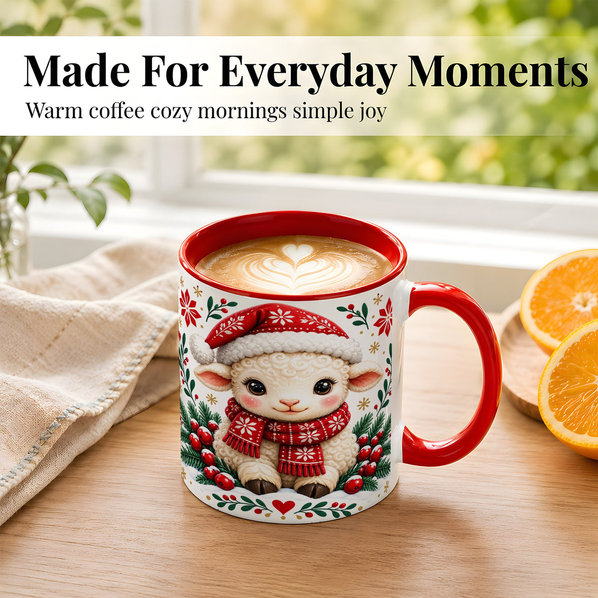 #pl[11oz|Red] Christmas Lamb Coffee Mug, Cute Sheep Mug, Ceramic Cup