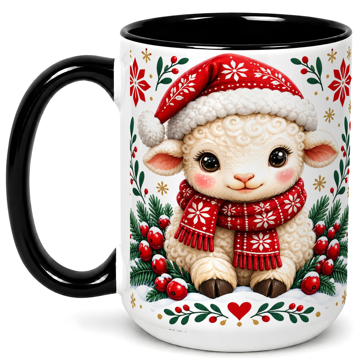 #pl[15oz|Black] Christmas Lamb Coffee Mug, Cute Sheep Mug, Ceramic Cup