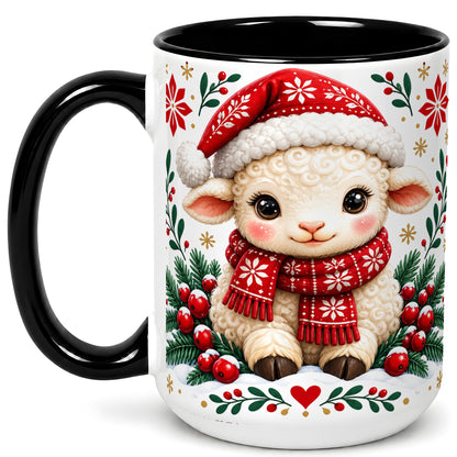 #pl[15oz|Black] Christmas Lamb Coffee Mug, Cute Sheep Mug, Ceramic Cup