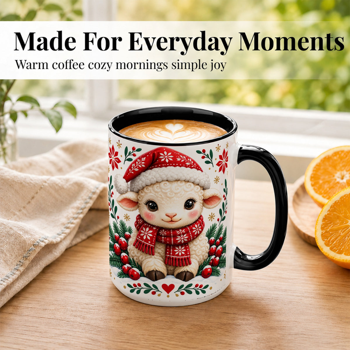#pl[15oz|Black] Christmas Lamb Coffee Mug, Cute Sheep Mug, Ceramic Cup