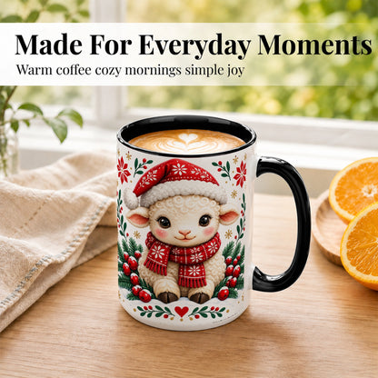 #pl[15oz|Black] Christmas Lamb Coffee Mug, Cute Sheep Mug, Ceramic Cup