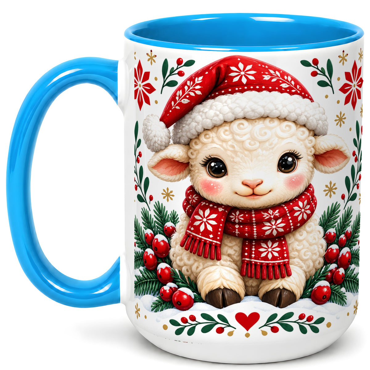 #pl[15oz|Blue] Christmas Lamb Coffee Mug, Cute Sheep Mug, Ceramic Cup
