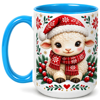 #pl[15oz|Blue] Christmas Lamb Coffee Mug, Cute Sheep Mug, Ceramic Cup