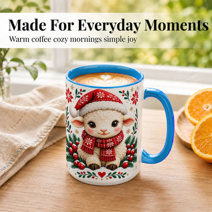 #pl[15oz|Blue] Christmas Lamb Coffee Mug, Cute Sheep Mug, Ceramic Cup