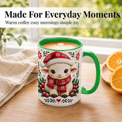 #pl[15oz|Green] Christmas Lamb Coffee Mug, Cute Sheep Mug, Ceramic Cup
