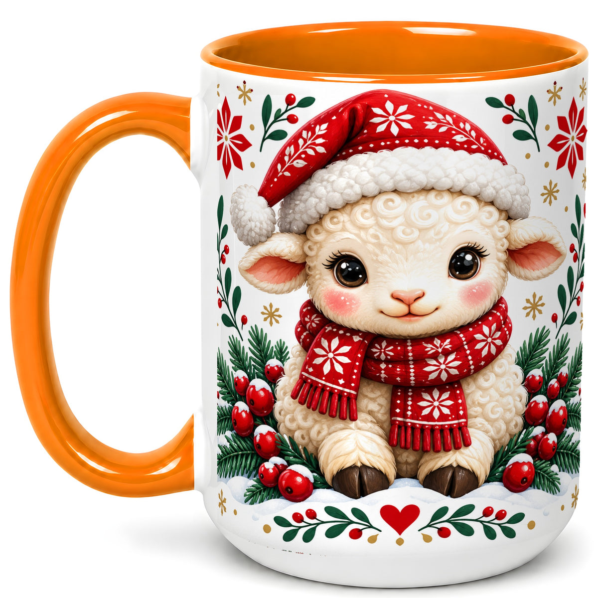 #pl[15oz|Orange] Christmas Lamb Coffee Mug, Cute Sheep Mug, Ceramic Cup