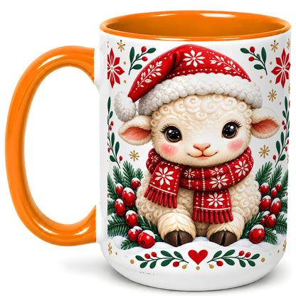 #pl[15oz|Orange] Christmas Lamb Coffee Mug, Cute Sheep Mug, Ceramic Cup