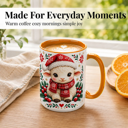#pl[15oz|Orange] Christmas Lamb Coffee Mug, Cute Sheep Mug, Ceramic Cup