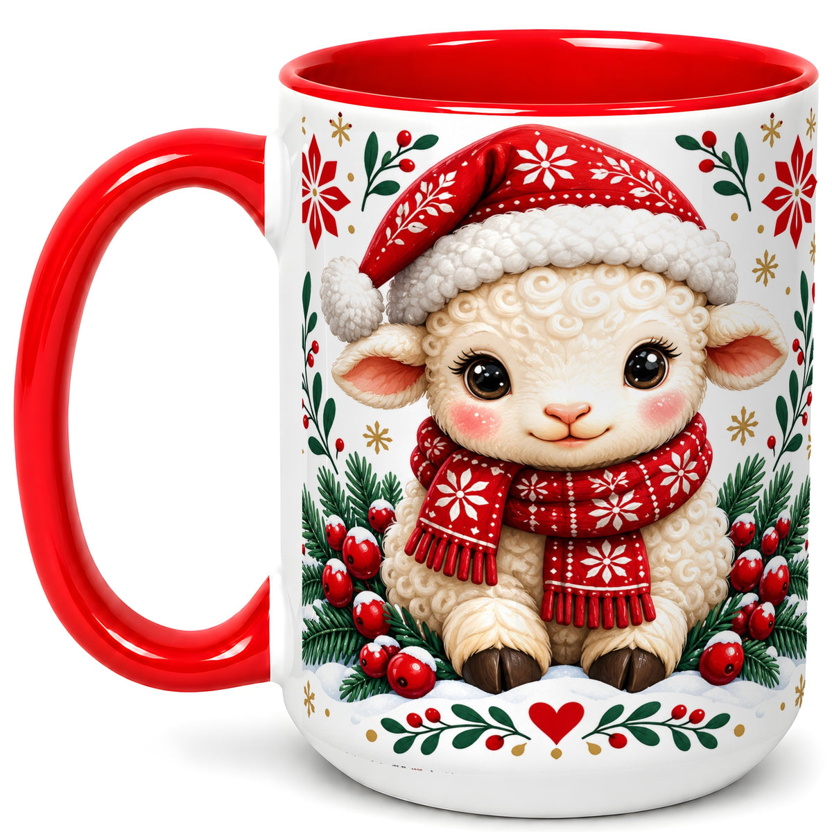 #pl[15oz|Red] Christmas Lamb Coffee Mug, Cute Sheep Mug, Ceramic Cup