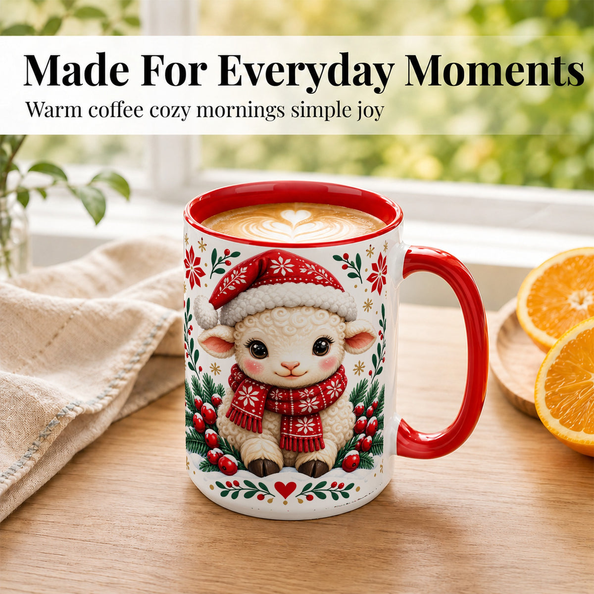 #pl[15oz|Red] Christmas Lamb Coffee Mug, Cute Sheep Mug, Ceramic Cup