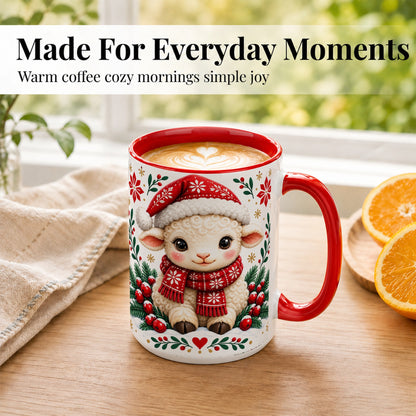 #pl[15oz|Red] Christmas Lamb Coffee Mug, Cute Sheep Mug, Ceramic Cup