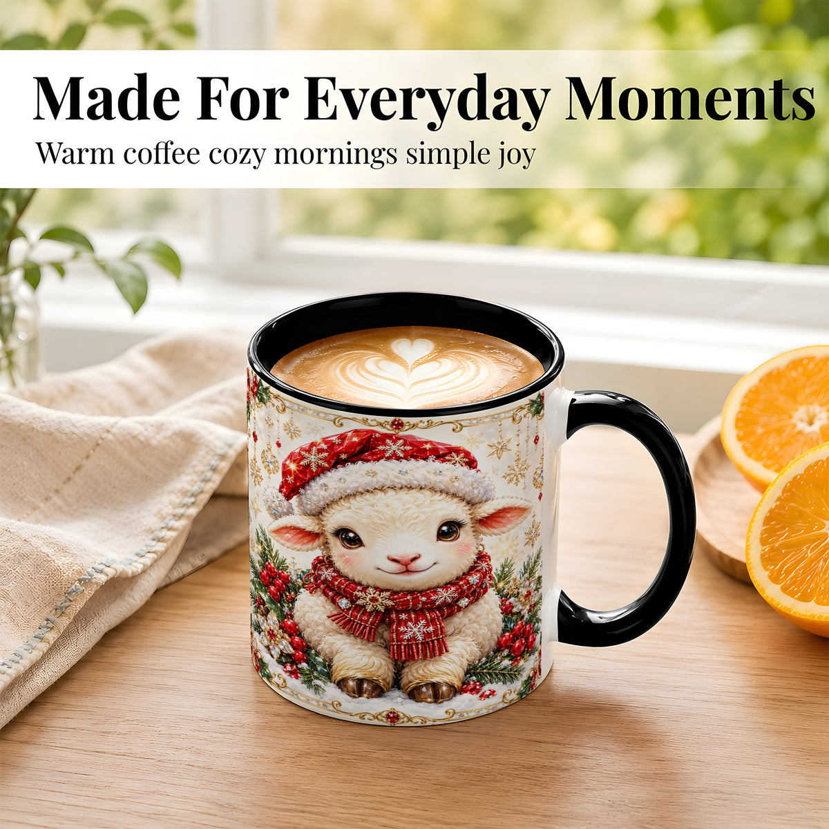 #pl[11oz|Black] Jeweled Christmas Lamb Coffee Mug, Ruby Sheep Mug, Ceramic Cup